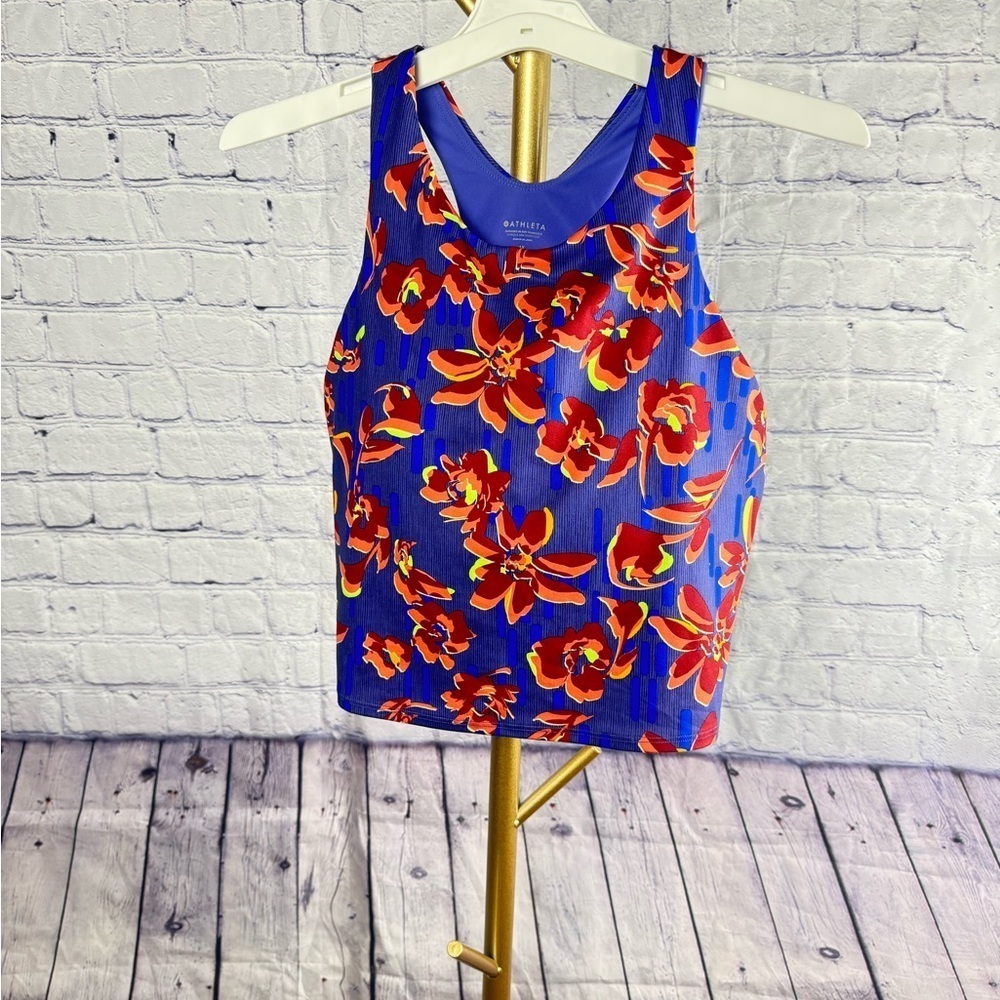 Athleta Conscious Crop Tank Top Size 1X NWOT Floral red and blue